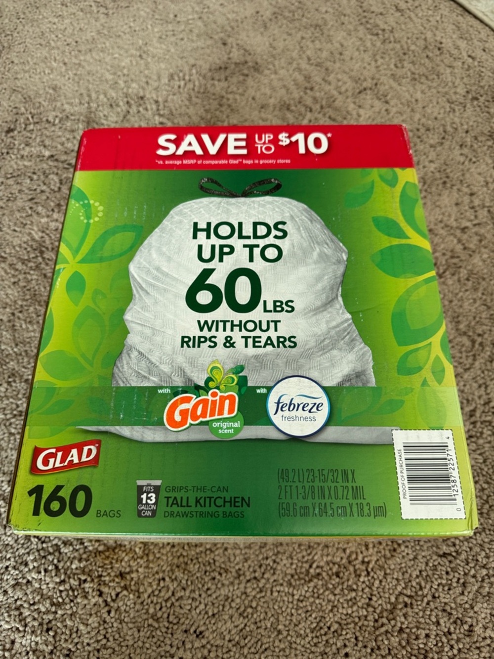 Glad ForceFlex Tall Kitchen Drawstring Trash Bags, 13 Gallon, 160 ct. - Picture 6 of 6